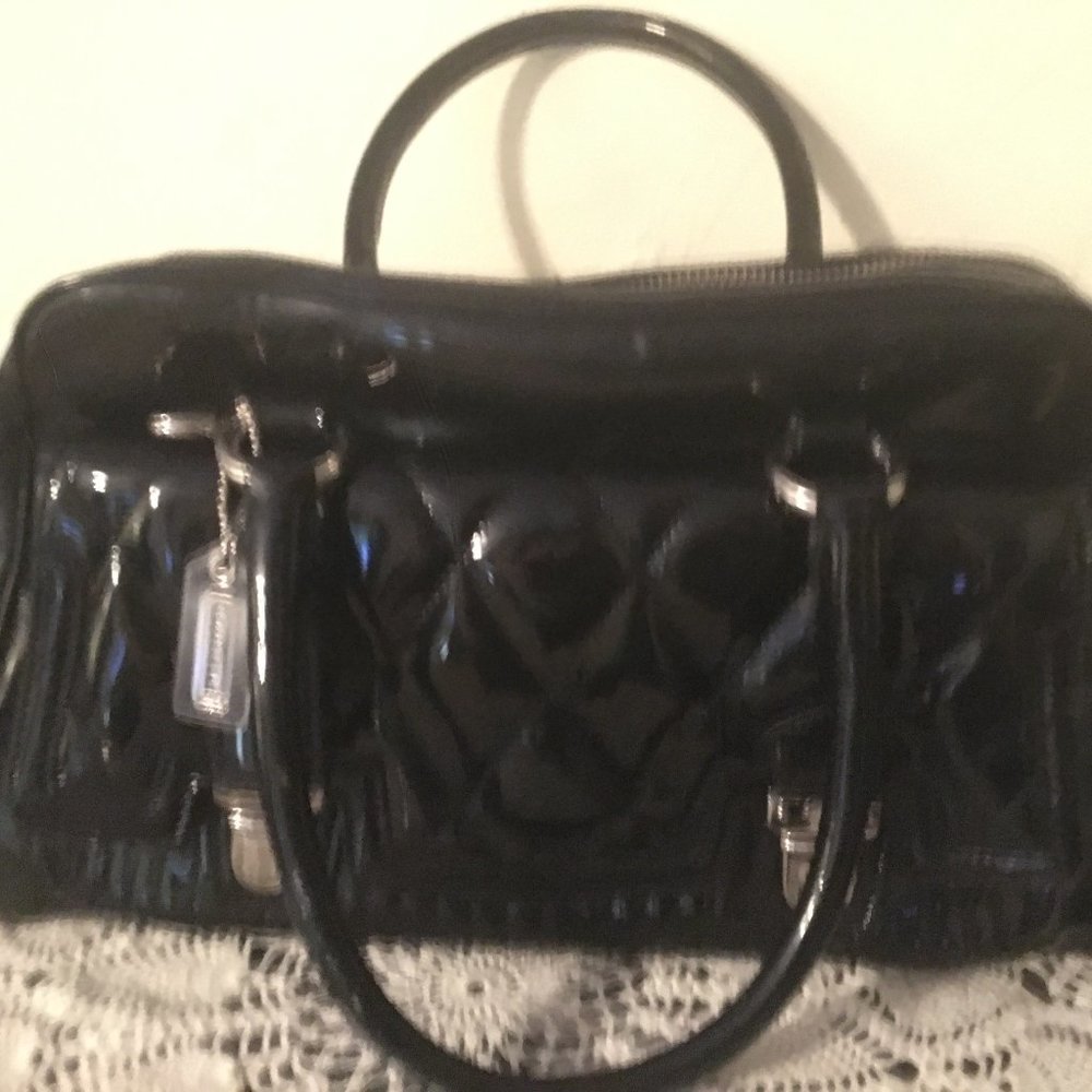 Coach Quilted Black Patent Leather Handbag!